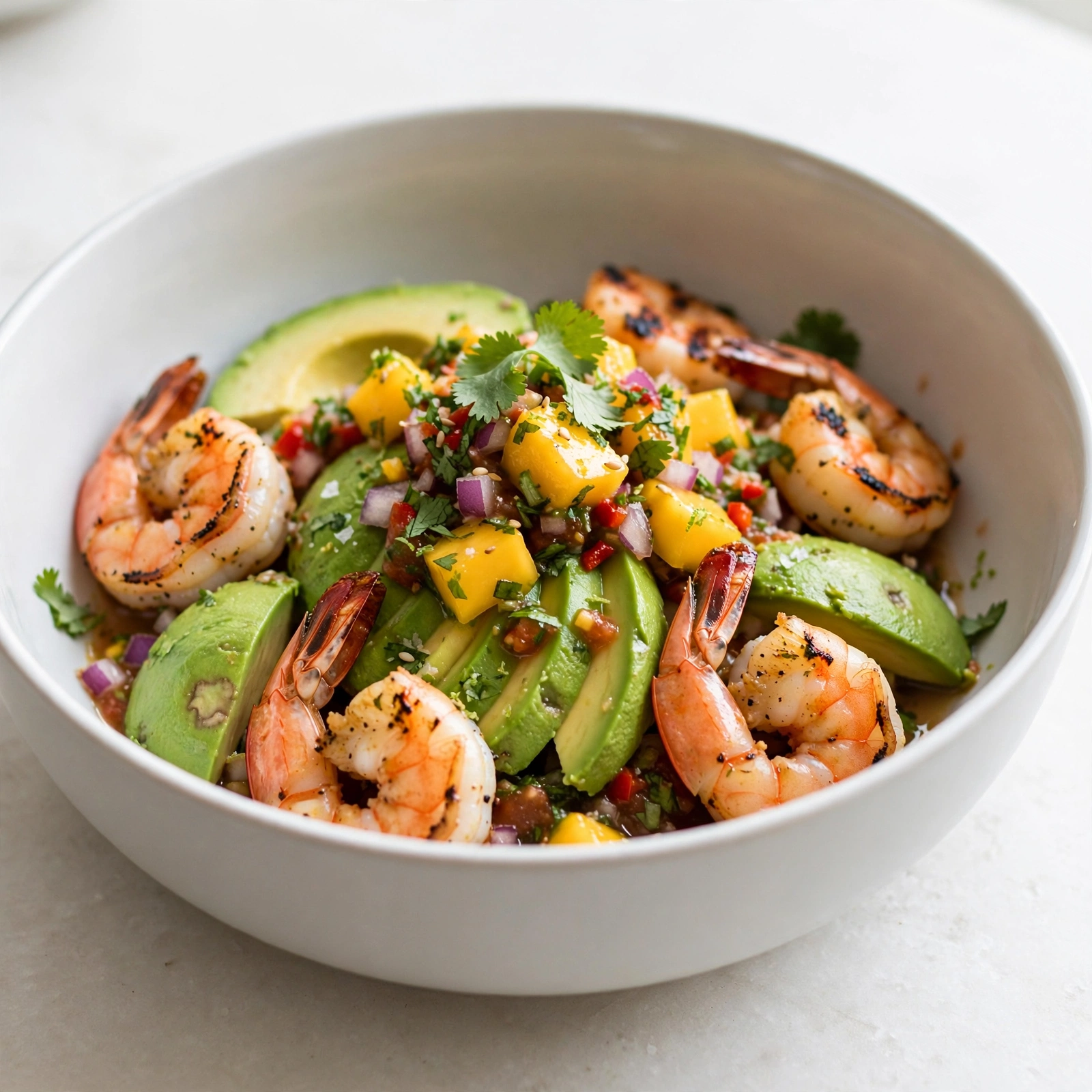 Grilled Shrimp and Avocado Bowls with Mango Salsa